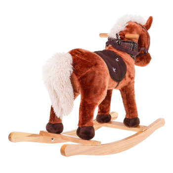 Bujany Konik Koń na Biegunach dla dzieci 24m+ Brązowy + Dźwięki + Drewniana rączka + Wygodne siedzisko + Drewniane płozy